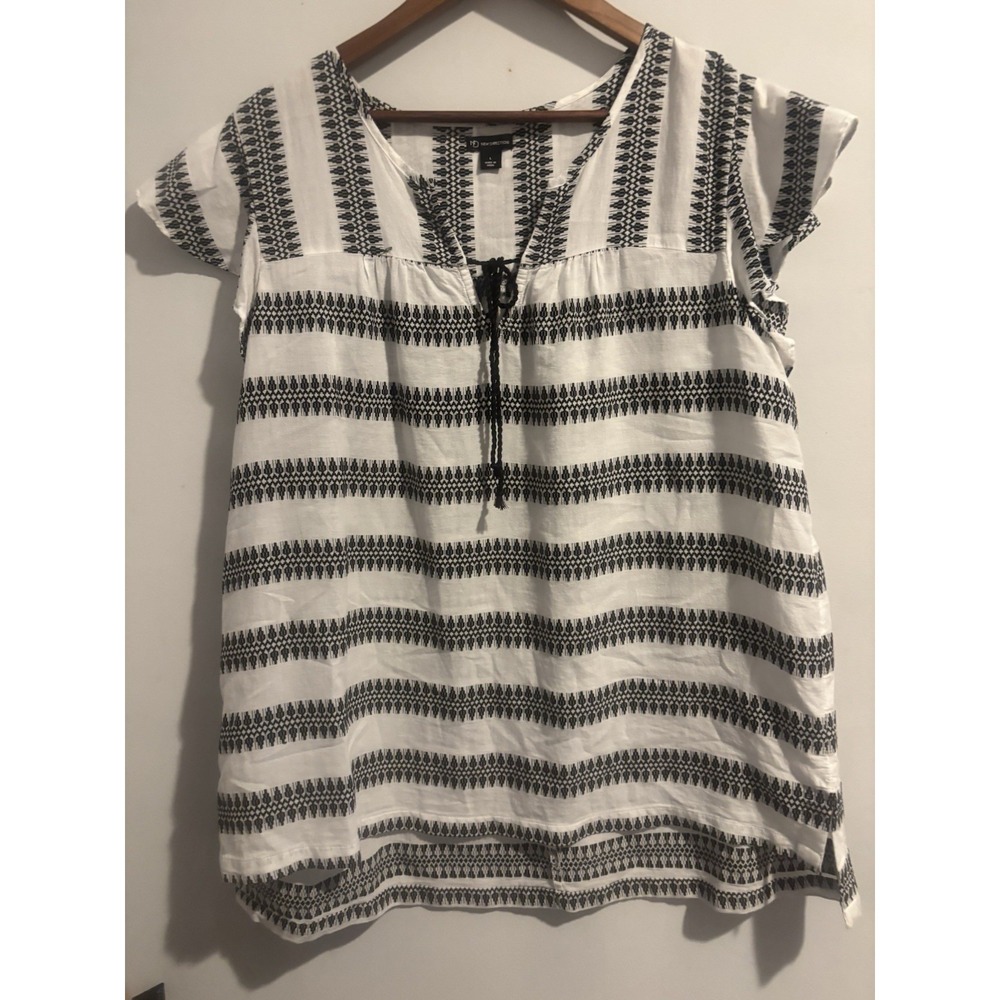 New Direction Blouse Women's Ruffle Sleeve Black White‎ Striped Large